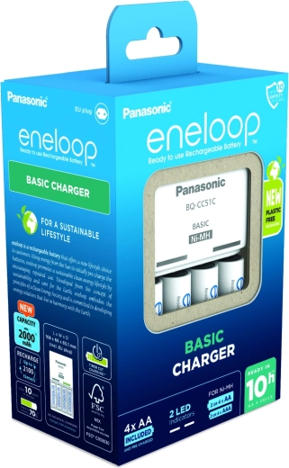 Φορτιστής Panasonic Eneloop EKO BQ-CC51 + επαναφορτιζόμενες μπαταρίες AAA (4 τεμ.)