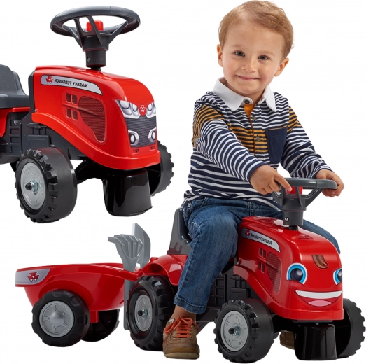 Κόκκινο παιδικό τρακτέρ-όχημα FALK Massey Ferguson με ρυμουλκούμενο