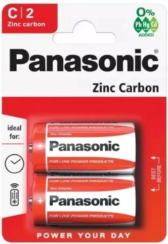 Ψευδαργυρο-άνθρακα μπαταρίες PANASONIC R14 C, 1,5 V, 2 τεμ.