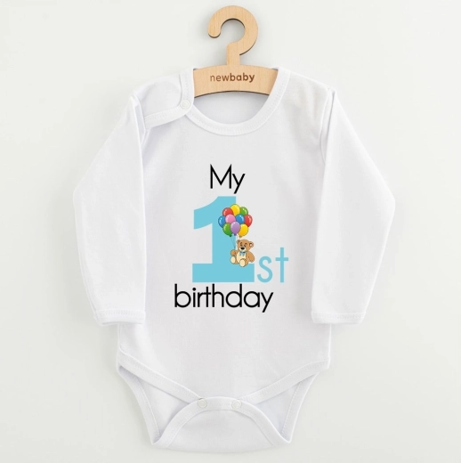 Παιδικό κορμάκι New Baby My 1st birthday μπλε με μακρύ μανίκι
