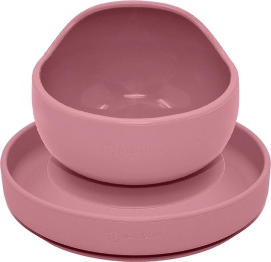 Petite&Mars σετ σίτισης σιλικόνης Take&match, πιάτο και μπολ, dusty rose, 2 τεμ. (6 μ+)