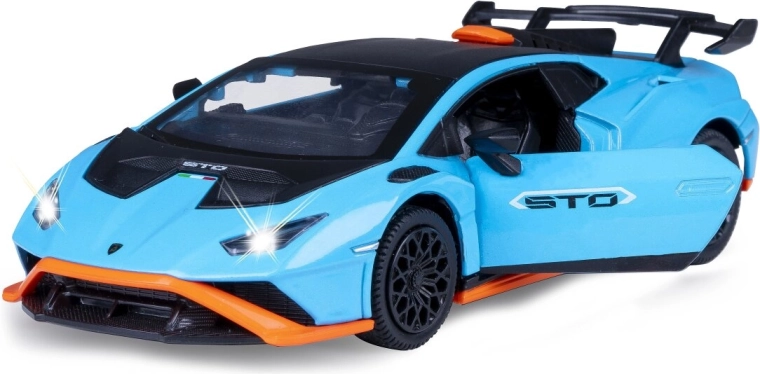 Μεταλλικό μοντέλο Lamborghini Huracán STO 1:32 σε μπλε χρώμα με φώτα και ήχους