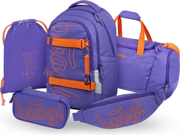 Σετ σχολείου Baagl 5 τεμ. Skate Max Orange – σακίδιο, κασετίνα, σακουλάκι, αθλητική τσάντα και τσαντάκι μέσης