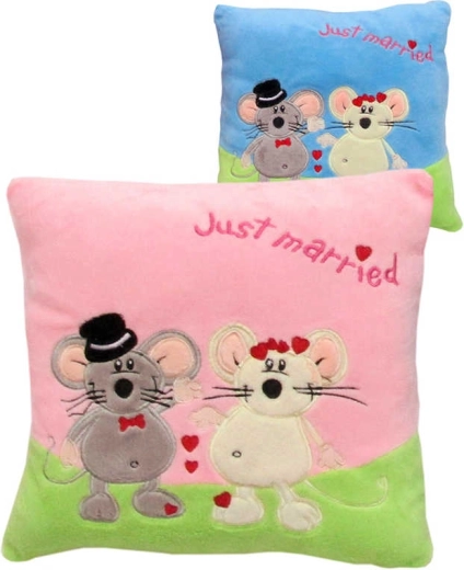 Λούτρινο μαξιλαράκι ποντικάκια Love just married 25 x 25 cm - 1 τεμάχιο