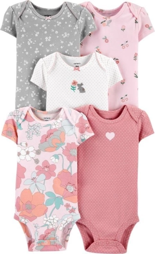 Carter’s κοριτσίστικα κορμάκια με κοντό μανίκι Floral Pink, 5 τεμ., μέγεθος 46 (PRE)