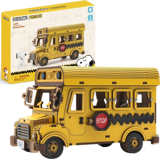 Puremind ξύλινο 3D μοντέλο σχολικού λεωφορείου PEANUTS Snoopy – κατασκευαστικό σετ