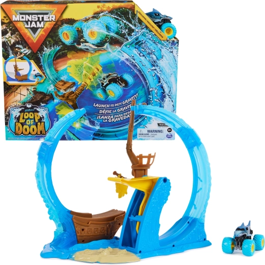 Monster Jam Megalodon Loop of Doom πίστα κόλπων με εκτοξευτή και αυτοκίνητο 1:64