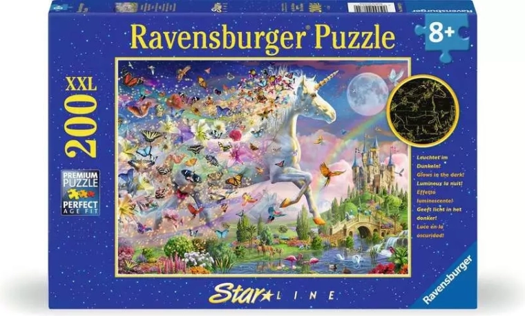 Φωσφορίζον παζλ Ravensburger Μονόκερος-Πεταλούδα XXL 200 κομμάτια