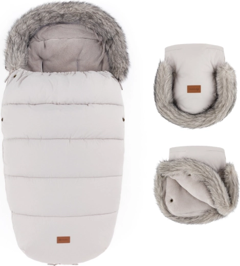 Petite&Mars χειμερινό σετ ποδόσακος Comfy 4v1 + γάντια για καρότσι Furry champagne shower