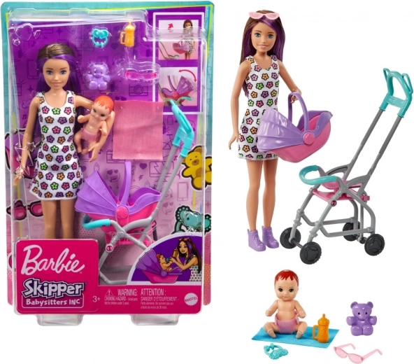 Barbie Skipper νταντά – καρότσι με μωρό και αξεσουάρ