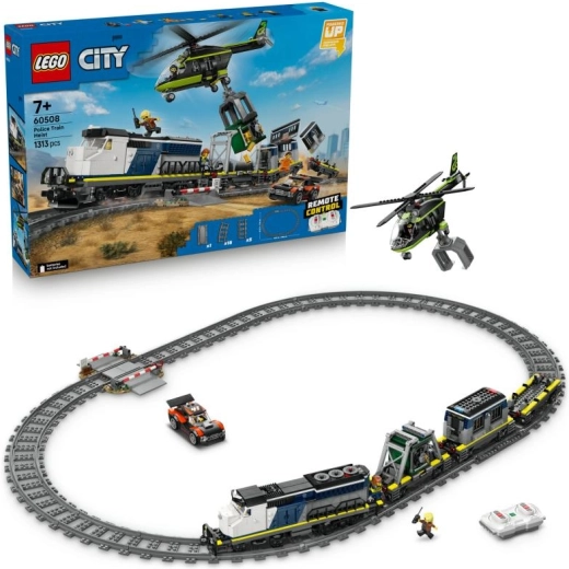LEGO City Ληστεία στο αστυνομικό τρένο – σετ τρένου με τηλεχειρισμό, ελικόπτερο και μίνι φιγούρες
