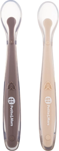 Petite&Mars κουταλάκια σιλικόνης με θήκη ταξιδιού Take&Match sand cocoa, 2 τεμ.