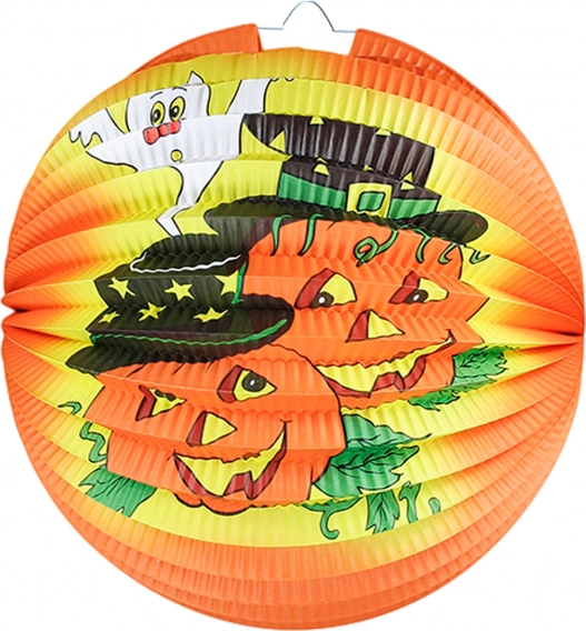 Αποκριάτικο (Halloween) χάρτινο φαναράκι με μοτίβο χαρούμενων κολοκυθών