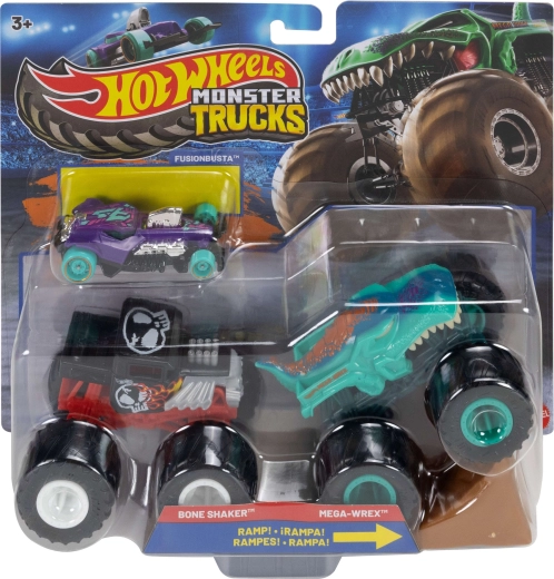 Mattel Hot Wheels Monster Trucks σετ 2 monster trucks με ράμπα και αυτοκινητάκι Hot Wheels