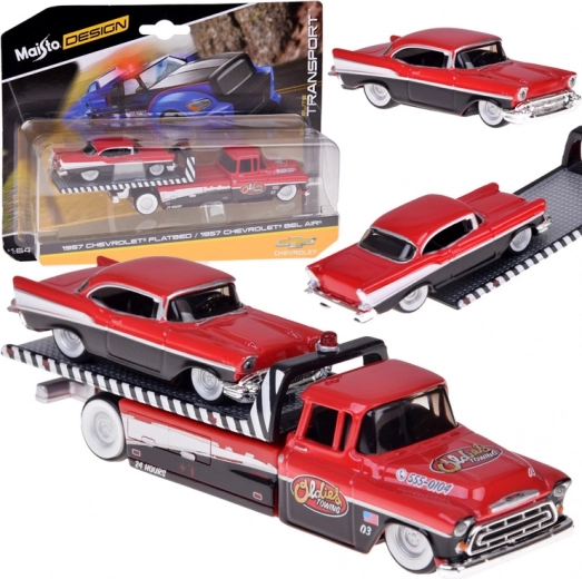Maisto μεταλλικό σετ 1:64 – όχημα ρυμούλκησης CHEVROLET Flatbed 1957 και CHEVROLET Bel Air