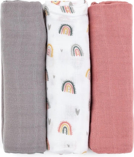 Petite&Mars μπαμπού μουσελινές πάνες Moussy rose rainbows 3 τεμ. 68 × 68 cm