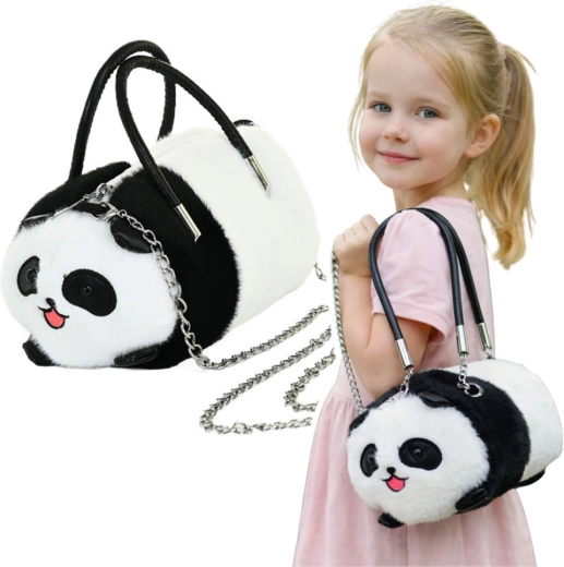 Βελούδινη παιδική τσάντα Panda με αλυσίδα 20 cm