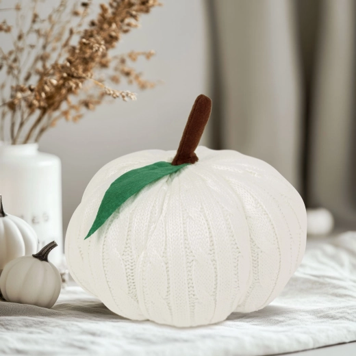 Υφασμάτινη διακοσμητική κολοκύθα για το Halloween, λευκή, 20 cm