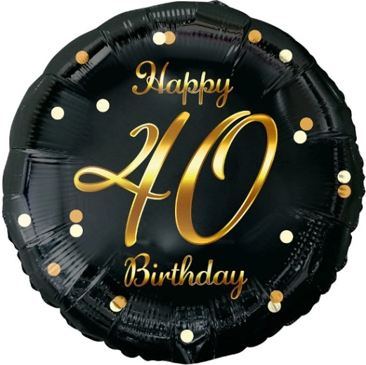 Μπαλόνι αλουμινίου Happy 40th Birthday μαύρο με χρυσή εκτύπωση