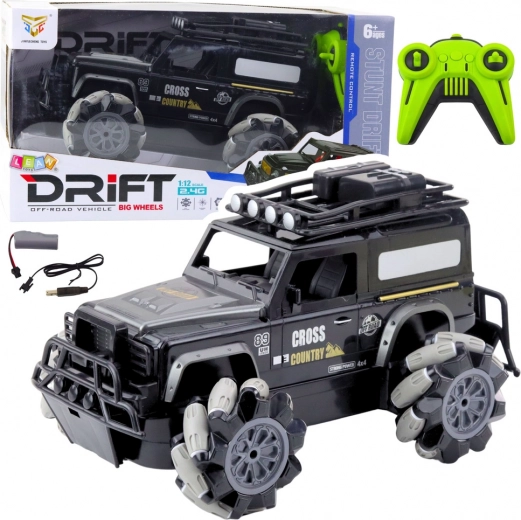 RC εκτός δρόμου drift αυτοκίνητο 1:12, μαύρο, περιστροφές 360° και LED