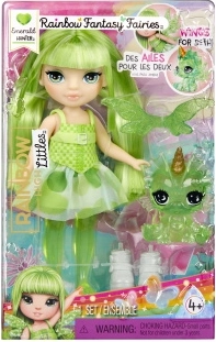 Rainbow High μικρή νεραϊδένια αδελφούλα Emerald – πράσινη κούκλα με φτερά και ζωάκι αγκαλιάς