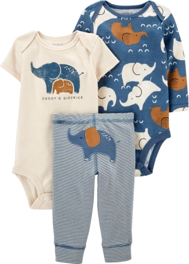 Carter’s τρίπτυχο σετ για αγόρια Blue Elephant – φορμάκι με μακρύ και κοντό μανίκι και παντελονάκι φόρμας