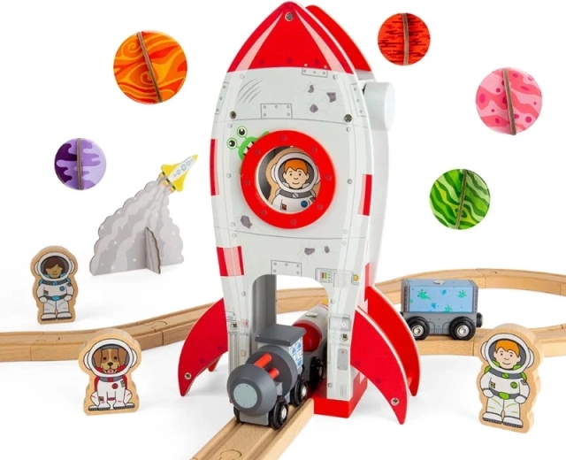 Bigjigs Rail διαστημικός πύραυλος – ξύλινη σήραγγα για σιδηροδρομική τροχιά τρένου