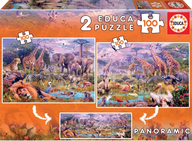 Puzzle πανοραμικό άγρια ζώα 2×100 κομμάτια EDUCA