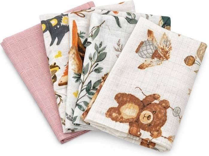 Βαμβακερές πάνες με τύπωμα NEW BABY 60 × 80 cm, για κορίτσι, 5 τεμ.
