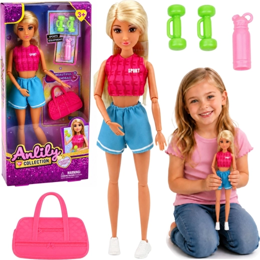 Κούκλα Anlily με αθλητικό outfit και αξεσουάρ (αλτήρες, τσάντα και μπουκάλι)