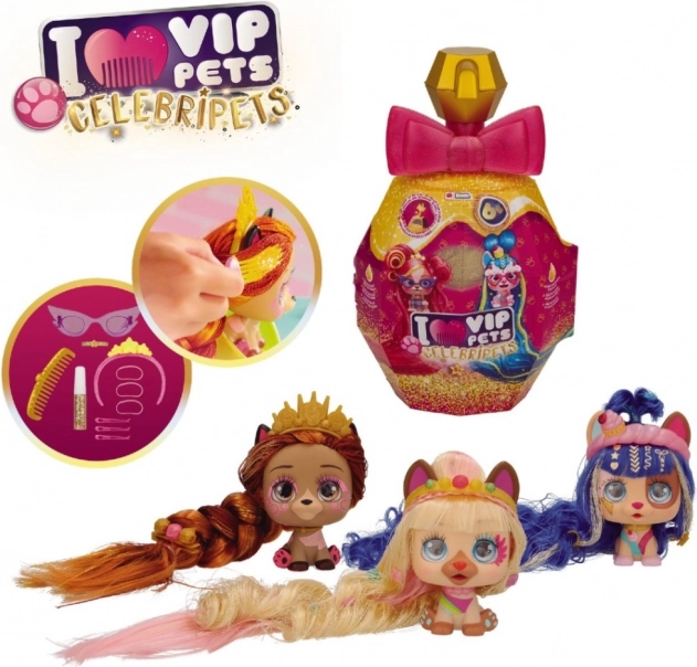 VIP Pets Celebripets – φιγούρα σκυλάκι για styling με εξαιρετικά μακριά μαλλιά