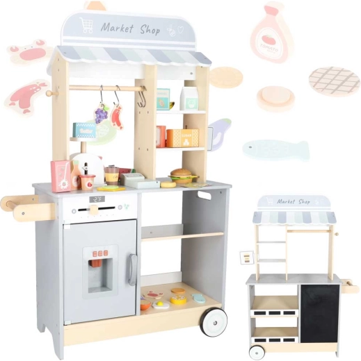 Ξύλινος πάγκος market σε στυλ food truck με ροδάκια με παγομηχανή