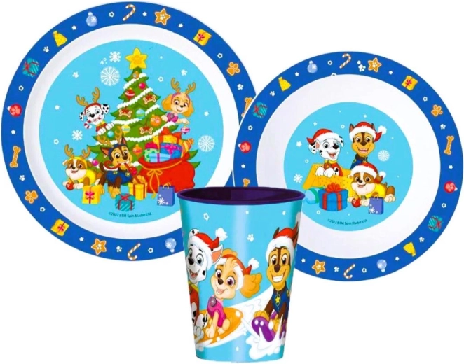 Πλαστικό σετ φαγητού Paw Patrol Χριστούγεννα 3 τεμάχια