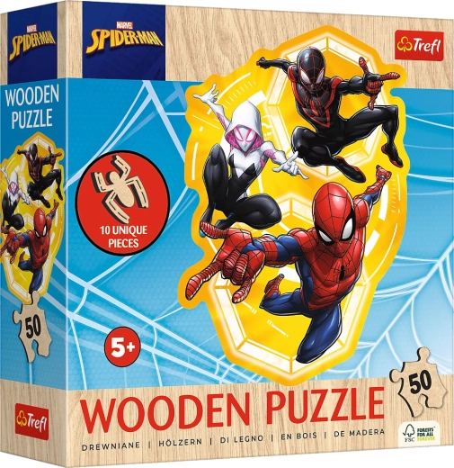 Ξύλινο παζλ με ακανόνιστα σχήματα SPIDER-MAN, 50 κομμάτια (19,7 × 26,6 cm)