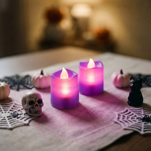 Μωβ LED κεριά για το Halloween, 2 τεμ.