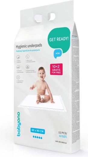 Μίας χρήσης υποστρώματα αλλαγής πάνας BABYONO 60 × 90 cm, 12 τεμ.