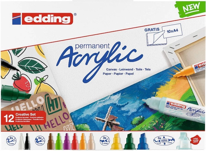 Ακρυλικοί μαρκαδόροι Edding Creative – σετ 12 χρωμάτων