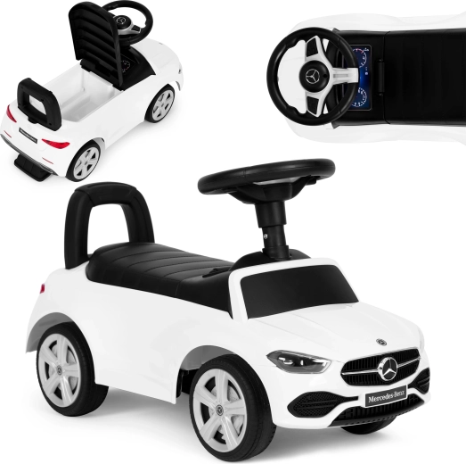 Παιδικό αυτοκινητάκι οδήγησης (ride-on) σε στυλ Mercedes C-Class, διαδραστικό τιμόνι, ήχοι, λευκό