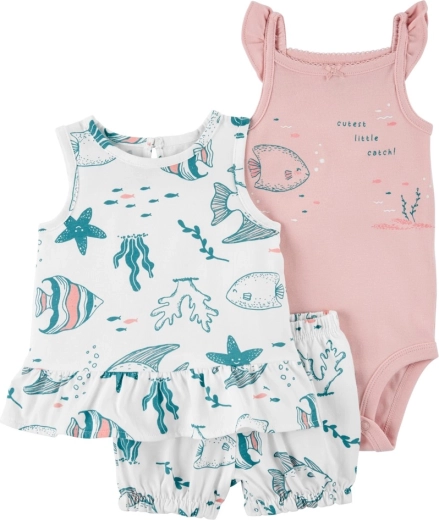 Carter's σετ 3 τεμαχίων pink ocean για κορίτσια (αμάνικο μπλουζάκι, σορτσάκι, κορμάκι) – 3m