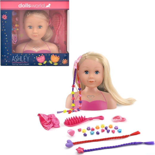 Dolls World κεφάλι κομμώσεων Ashley ξανθό 21 cm