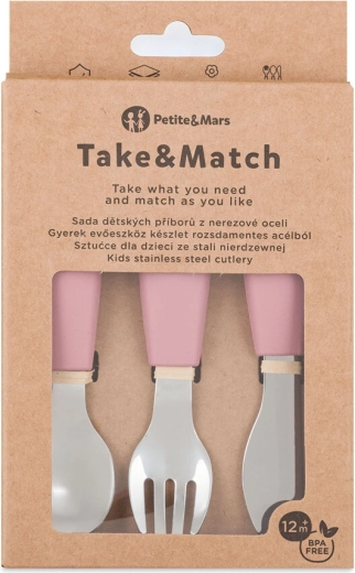 Petite&Mars σετ παιδικών μαχαιροπίρουνων από ανοξείδωτο ατσάλι take&match dusty rose 12m+