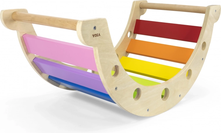 Ξύλινη κούνια-γέφυρα Montessori 2σε1 Viga – ουράνιο τόξο (rocker)