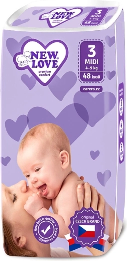 Παιδικές πάνες μίας χρήσης New Love Premium Comfort MIDI 4–9 kg, 48 τεμ.