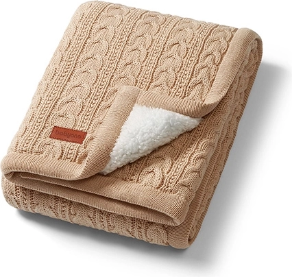 BabyOno βαμβακερή κουβέρτα με επένδυση sherpa fleece 75 × 100 cm ανοιχτό καφέ