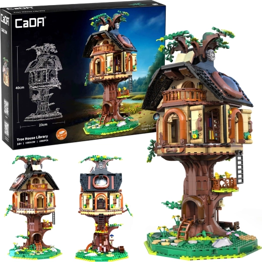 Κατασκευαστικό σετ CADA Tree House Library – βιβλιοθήκη σε δεντρόσπιτο με φωτισμό LED, 1808 τεμάχια