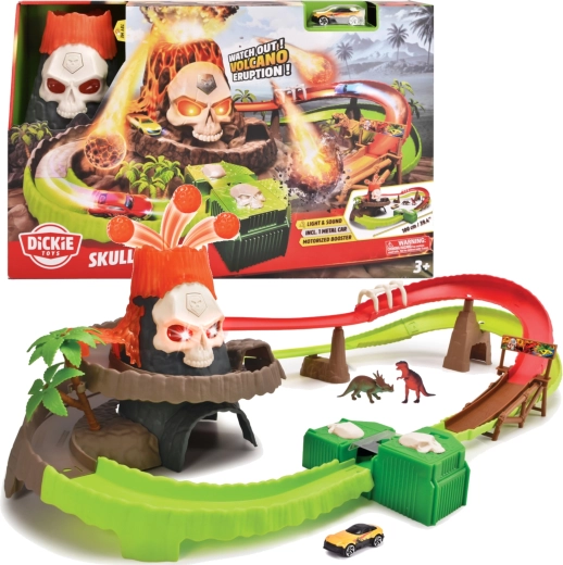 Dickie Toys πίστα αγώνων Ηφαίστειο Κρανίου με φώτα και ήχους + μεταλλικό αυτοκινητάκι 1:64