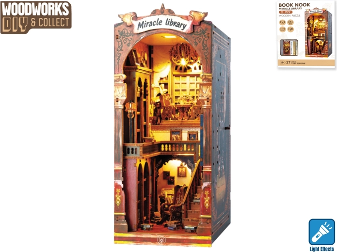 Ξύλινο σετ κατασκευής Woodworks βιβλιοθήκη με φωτισμό, 371 κομμάτια