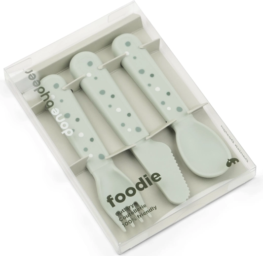 Done by Deer σετ μαχαιροπίρουνα Foodie Happy dots πράσινο