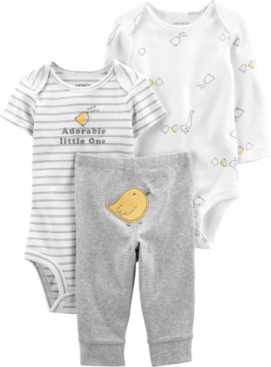 Carter’s σετ για μωρό 3 τεμαχίων Grey Chick – κορμάκι με κοντό και μακρύ μανίκι και φορμίτσα