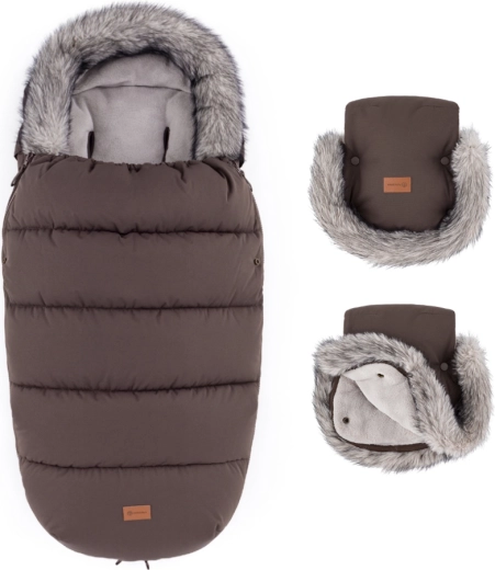 PETITE&MARS χειμερινό σετ ποδόσακος comfy 4v1 + γάντια για καρότσι furry rich brown